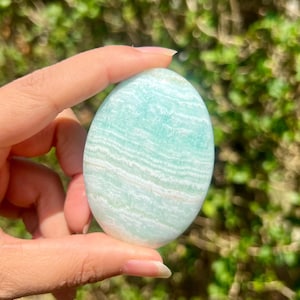 70mm Caribbean Calcite  Palm Stone, Crystal Palm Stone, Meditation, Polished Caribbean Calcite