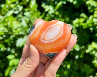 50 mm großer Karneol mit Druzy Herz Handschmeichler, Karneol Kristall, Kristall Handschmeichler, hohe Qualität.