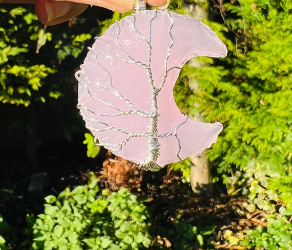 Rose Quartz Moon Pendant Necklace 