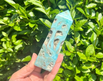 120mm Large Blue Aragonite Tower. Crystal Point, Blue Aragonite Crystal