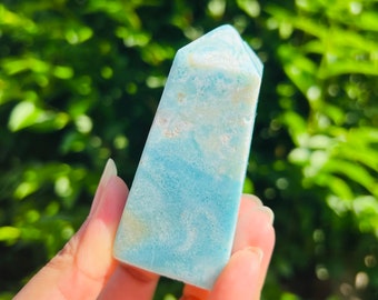 75mm Large Blue Aragonite Tower. Crystal Point, Blue Aragonite Crystal