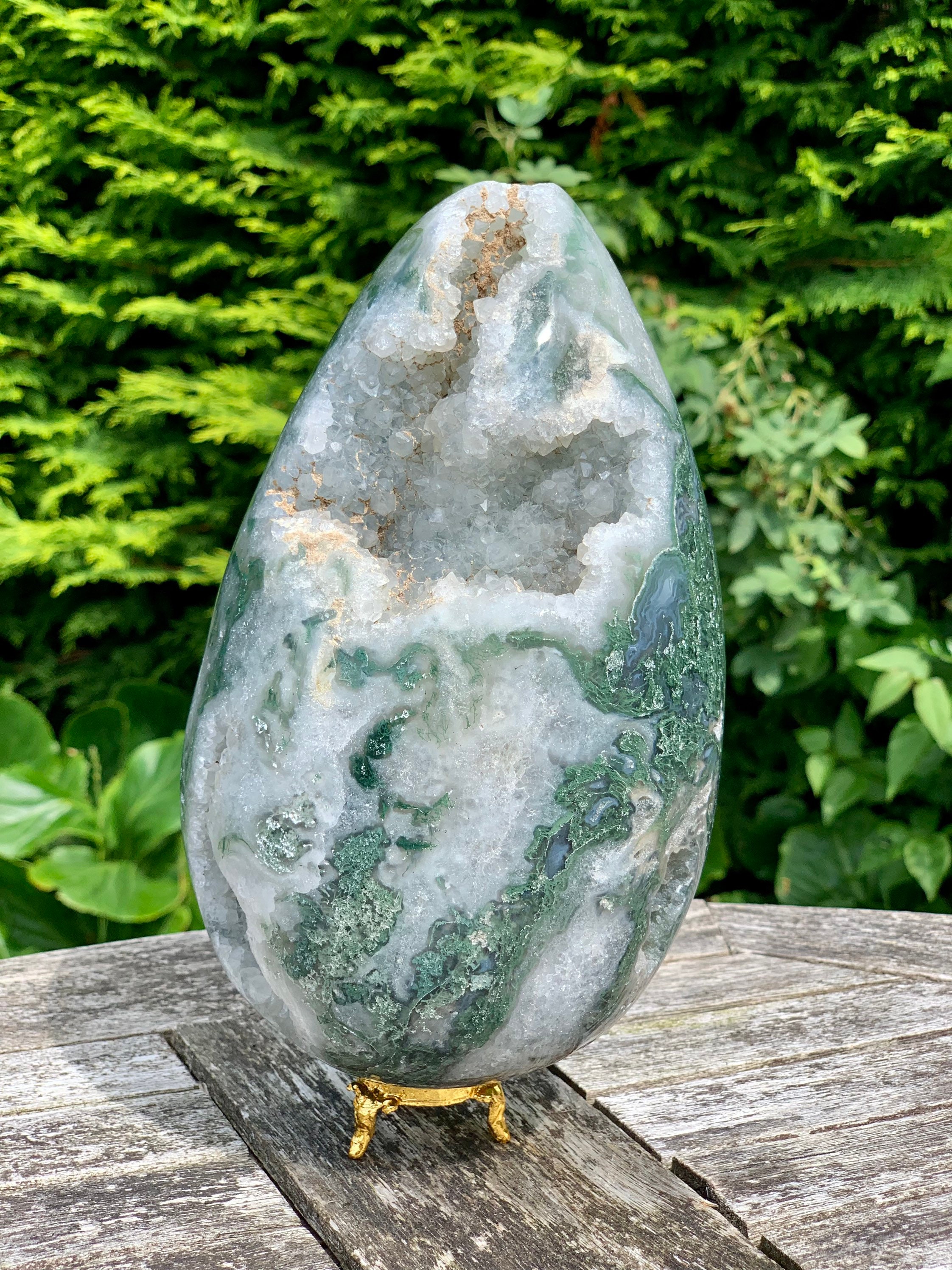 200mm / 3.235kg Large Moss Agate blue and green tone druzy | Etsy