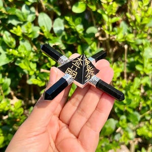 Black Obsidian  Energy Generator with Crystal Pyramid, Black Obsidian Pyramid Crystal, Crystal Pyramid, Crystal Healing, Crystal Medication.