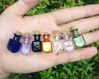 Potion bottle 7 mini small coloured glass with cork: 2ml, glass bottles, magic potion, cork stopper.