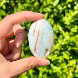 Caribbean Calcite  Palm Stone, Crystal Palm Stone, Meditation, Polished Caribbean Calcite