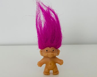 Vintage Miniature Russ Troll Pencil Topper With Purple Hair - Vintage Troll Figure - Vintage Troll Figurine