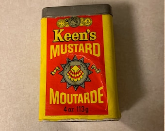KEENS Mustard Containers 4oz 113g Vintage Kitchen Decor Great Advertising Graphics Yellow Red