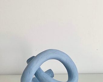 Sculpture en céramique bleue ronde, oeuvre d'art décorative en argile, décoration pour la maison en céramique