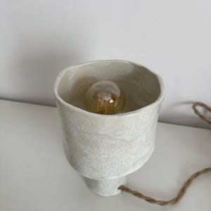 Contemporary Table Lamp with Textured Glaze Ceramic Stoneware lamp Light in Neutral Tones White and grey mix clay hand crafted lamp