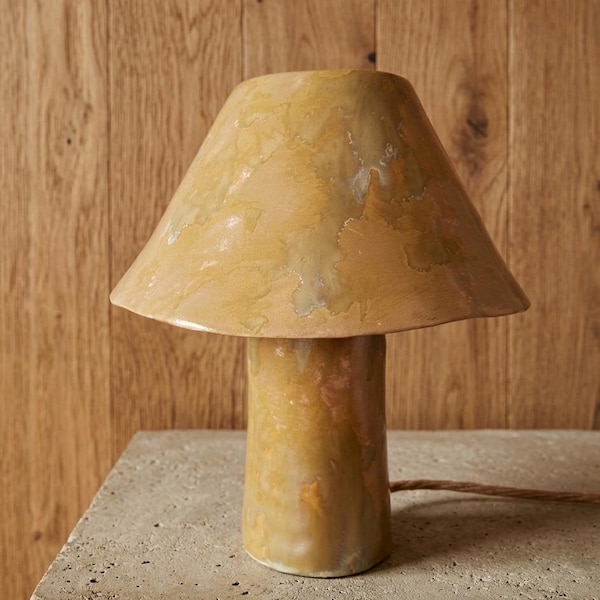 Yellow ochre Table Lamp, Handmade Ceramic Minimalist Clay Lamp, Modern Bedside Lamp, Pottery Table Lamp 11”