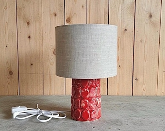 Red HandmadeTable Lamp: ceramic base and  textile grey lampshade in Modern style for your Interior Decor