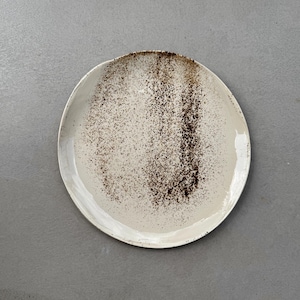 Texture bianca e smalto maculato terroso - Piatto in ceramica bianca Piatto in ceramica minimalista fatto a mano - Stile Wabi-Sabi con naturale