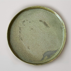 Green Ceramic Plate 8” - Original handmade pottery Clay dishes -  Minimalistic Plate - Rustic Abstract Ceramic Plate - Handmade Stoneware