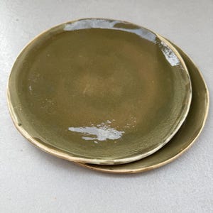 Ceramic khaki green Plate 10” Hand crafted Original handmade pottery Clay dishes Plate Rustic Abstract Ceramic Plate Handmade Stoneware