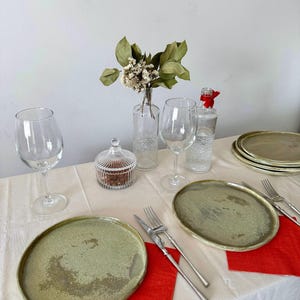 Handmade Ceramic green Plate  - Original  pottery Clay dishes -  Minimalistic Plate - Rustic Abstract Ceramic Plate - Handmade Stoneware