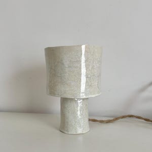 Handmade Ceramic Table Lamp with Textured Glaze – Sculptural Stoneware Light in Neutral Tones White and grey mix clay lamp hand crafted lamp