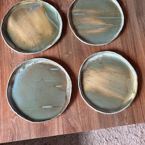 Green Ceramic Plate 8” - Original handmade pottery Clay dishes -  Minimalistic Plate - Rustic Abstract Ceramic Plate - Handmade Stoneware