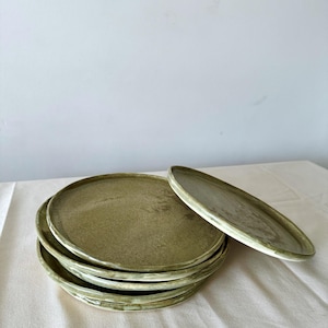 Handmade Green Stoneware Ceramic Plate  Original handmade pottery Clay dishes   Minimalistic Plate  Rustic Abstract Ceramic Plate