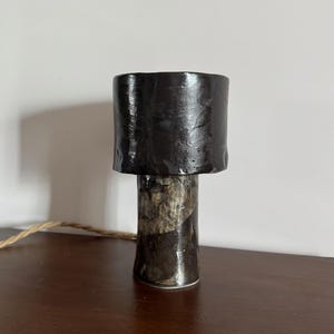 Handmade Ceramic Table Lamp in Dark sattin Glaze, Minimalist Art Lamp with Cord & Socket