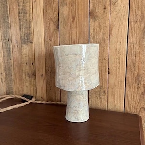 Handmade Ceramic Table Lamp with Textured Glaze  Sculptural Stoneware Light in Neutral Tones White and beige mix clay lamp hand crafted lamp
