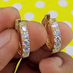 Moissanite Hoop Huggie Earrings: Sterling Silver Clip On Wedding Earrings