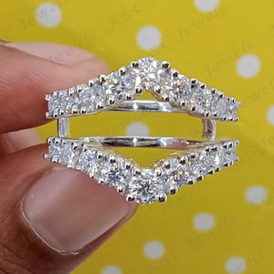 Bague en moissanite coupe ronde 1,20 carats, anneau de protection, bague plaquée or blanc 14 carats, alliance pour mariée, anneau de soutien