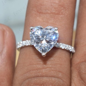 2.00 CT Heart Cut Moissanite Solitaire Ring, 14K White Gold Plated Promise Ring