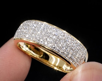 女性用モアッサナイトハーフエタニティリング、14Kゴールドメッキの結婚指輪、重ね付け可能なアニバーサリーリング、ブライダルギフト、ダイヤモンド風リング