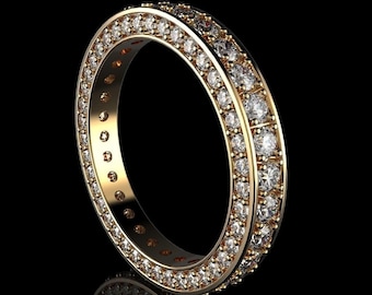 Round Moissanite Eternity Band | 14K Gold Plated Double Row Stacking Wedding Band