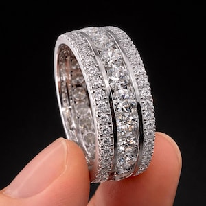 Herren Moissanit Eternity Band | 6 mm VVS Herrenring | 14K Weißgold Jubiläum Geschenk | Funkelnder Ehemann Ehering, Diamant Alternative