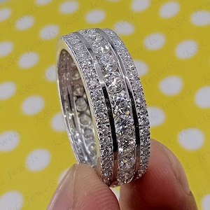 Round Cut VVS1 Moissanite Men&#39;s Band Ring, 14K White Gold Wedding Band Ring, Full Eternity Anniversary Band Ring, Moissanite Band