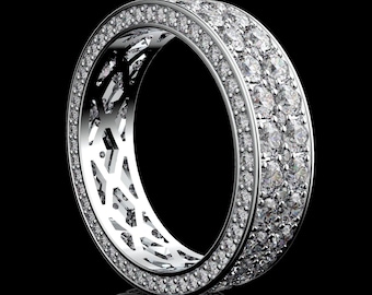 Moissanite Men's Eternity Band 14K White Gold Wedding Anniversary Ring for Him