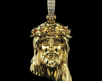 Moissanit Jesus Gesicht Anhänger in 14K Gold Plated - Glaube, der für immer scheint
