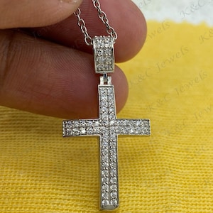 Pendentif en or blanc massif 14 carats, pendentif croix en moissanite coupe ronde, pendentif pour femme, chaîne de 18 pouces, pendentif pour homme, pendentifs d&#39;anniversaire de mariage