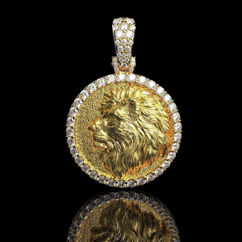 Moissanite Löwengesicht Anhänger 14K Vergoldete King of Courage Moissanite Halskette Bild 6