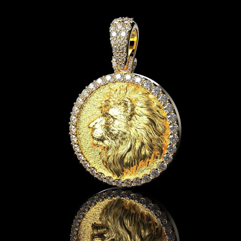 Moissanite Löwengesicht Anhänger 14K Vergoldete King of Courage Moissanite Halskette Bild 7