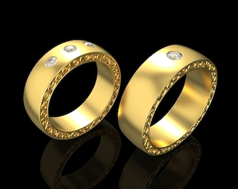 His and Hers Moissanite Wedding Bands Set, Matching Couple Rings, Gold Wedding Band Set, Anniversary Gift for Couples, Bridal Ring Set