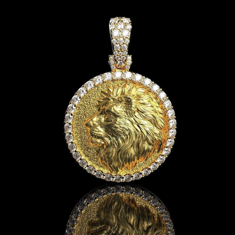 Moissanite Löwengesicht Anhänger 14K Vergoldete King of Courage Moissanite Halskette Bild 1