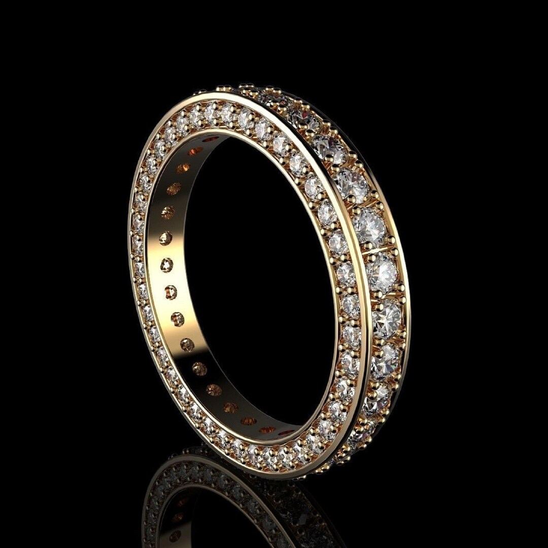 Round Cut Moissanite Full Eternity Band, 14K Yellow Gold Plated ...