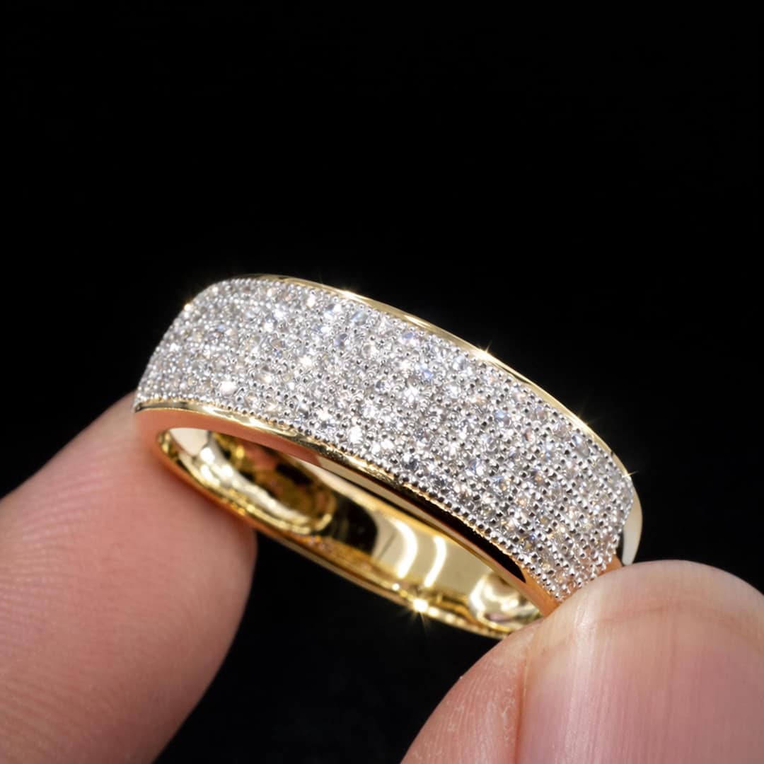 Moissanite Half Eternity Ring for Women, 14K Gold Plated Wedding Band ...