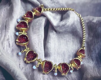 pomegranate necklace, christmas gift, gift for her, exclusive necklace, pearl necklace, anniversary gift, handmade, original necklace