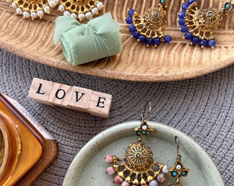 Pearl earrings, fan earrings, turquoise earrings, natural stone earrings, guest earrings, gift for her, timeless jewelry, handmade, crafts