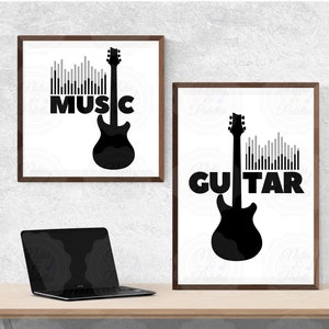 Guitar & Music Printable Art download | Set of 2 | 4X5 High quality JPG | Transparent PNG | Transparent SVG