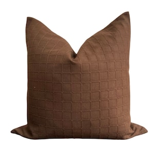 WILLOW - Natural brown checked woven cushion cover / throw pillow. Handmade in Yorkshire, UK