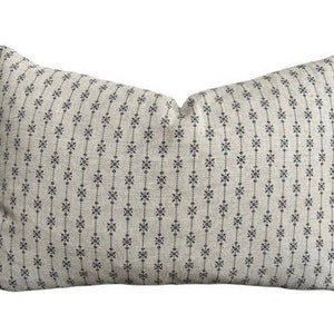 SYLVIA- Dark Grey/Charcoal Traditional Classic Pattern Linen Lumbar Cushion Cover / Throw Pillow. 30x46cm. Handmade in Yorkshire, UK