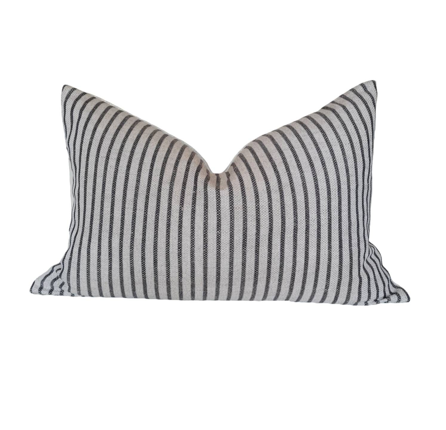 Cushion Bundle 3x Natural Linen Cushion Covers, Black, Stripe, Checked