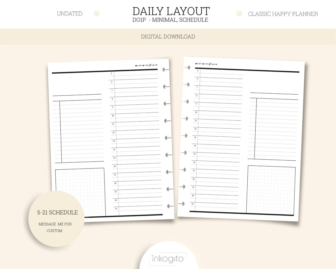 CLASSIC HAPPY PLANNER Printable Undated Daily Schedule Layout With or ...