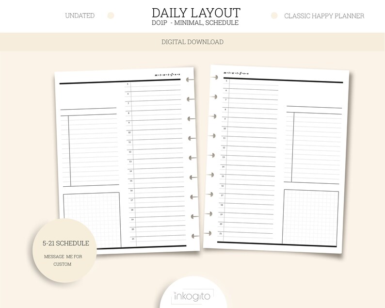 CLASSIC HAPPY PLANNER Printable Undated Daily Schedule Layout With or ...