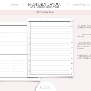 Big Happy Planner / Letter Printable Insert - Undated Minimal Monthly Layout, MO1P, Monthly Overview