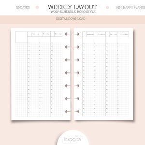 Undated WO2P Printable Insert - Hobonichi style weekly Planner Insert - Mini Happy planner size